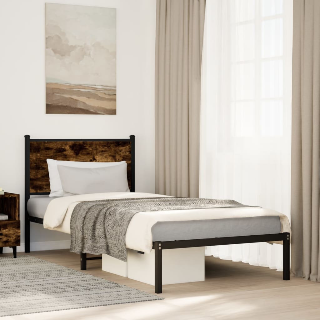 Metal bed frame without mattress smoked oak 75x190 cm