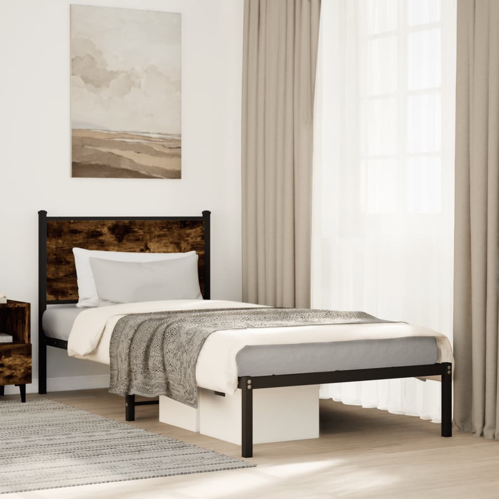 Cadre de lit en métal sans matelas chêne fumé 90x190 cm