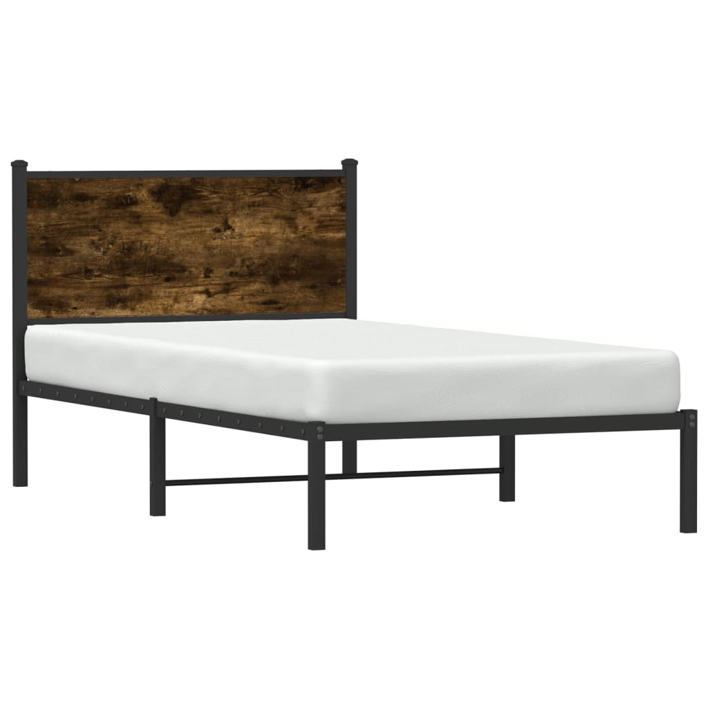 Cadre de lit en métal sans matelas chêne fumé 100x190 cm