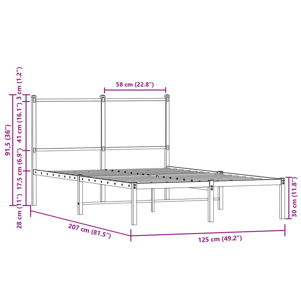 Cadre de lit en métal sans matelas chêne fumé 120x200 cm