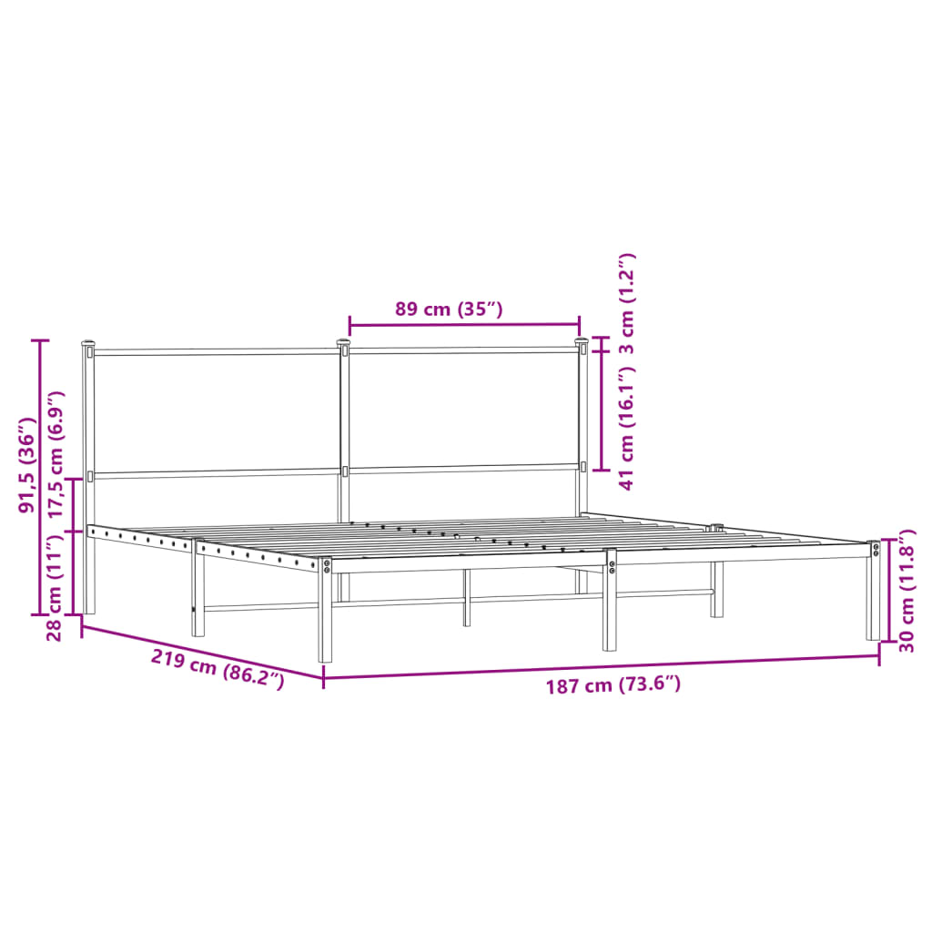 Cadre de lit en métal sans matelas chêne fumé 183x213 cm