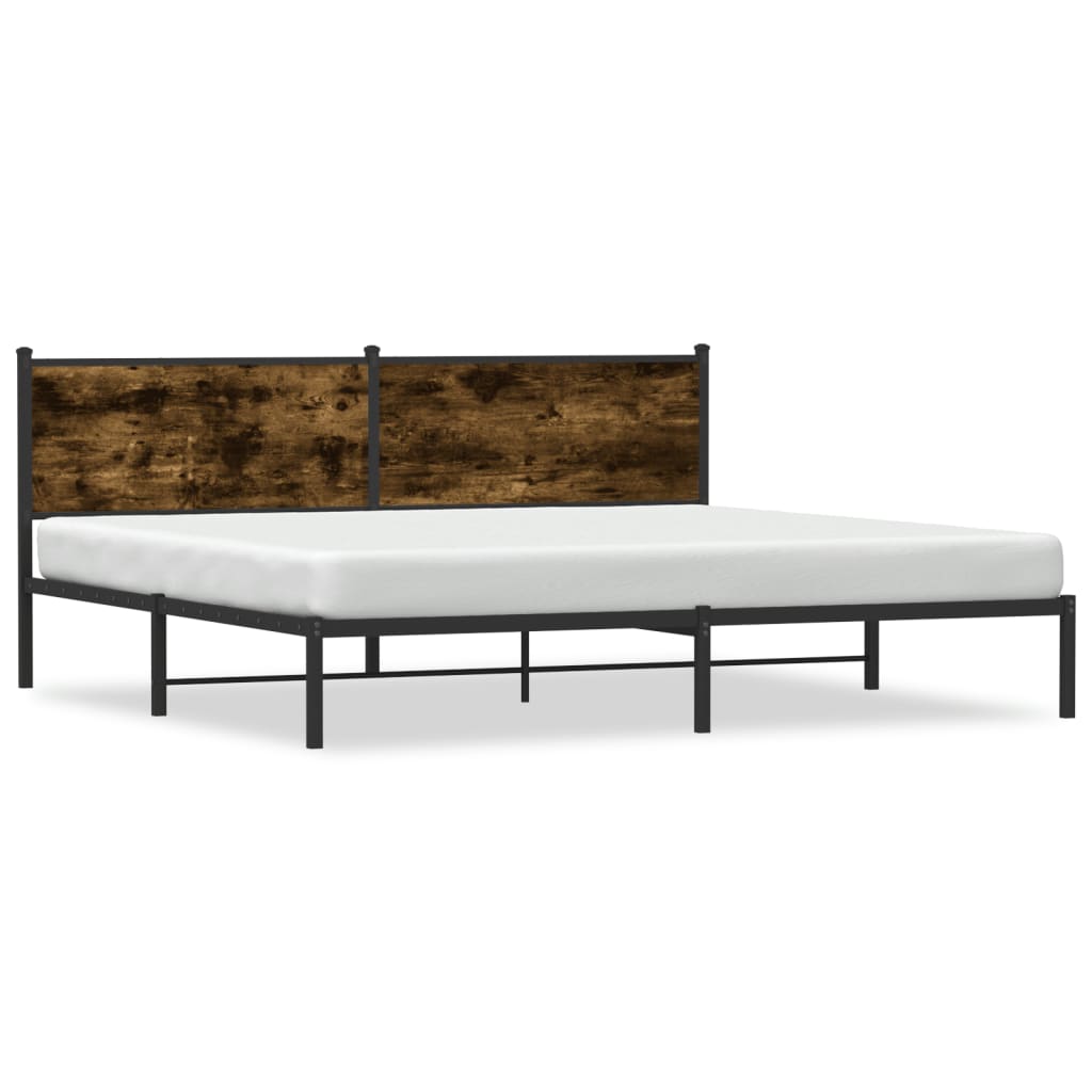 Metal bed frame without mattress smoked oak 193x203 cm