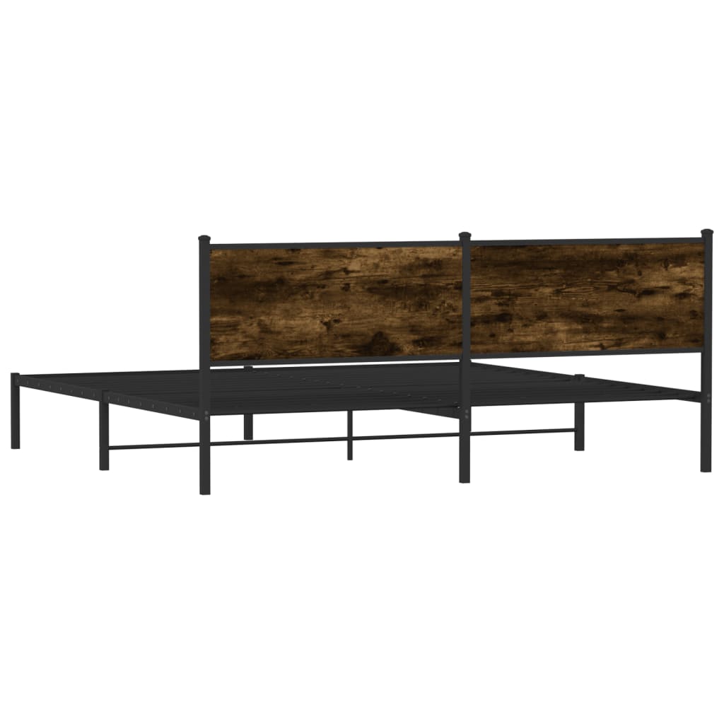 Metal bed frame without mattress smoked oak 193x203 cm