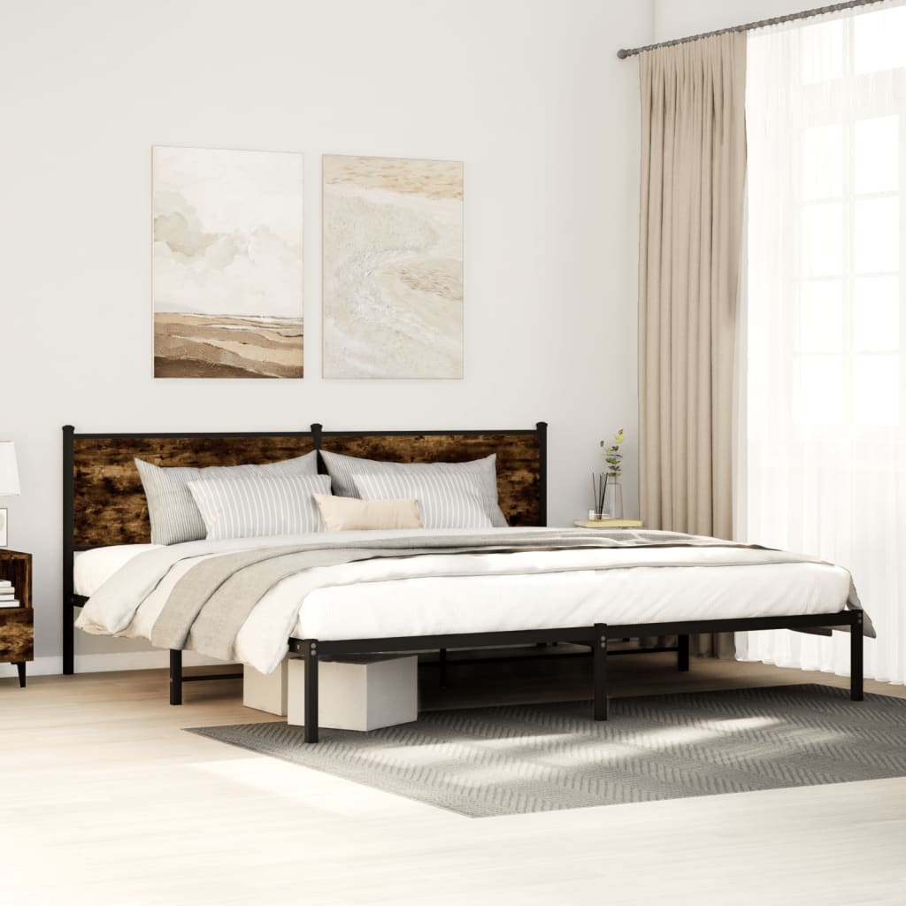 Metal bed frame without mattress smoked oak 193x203 cm