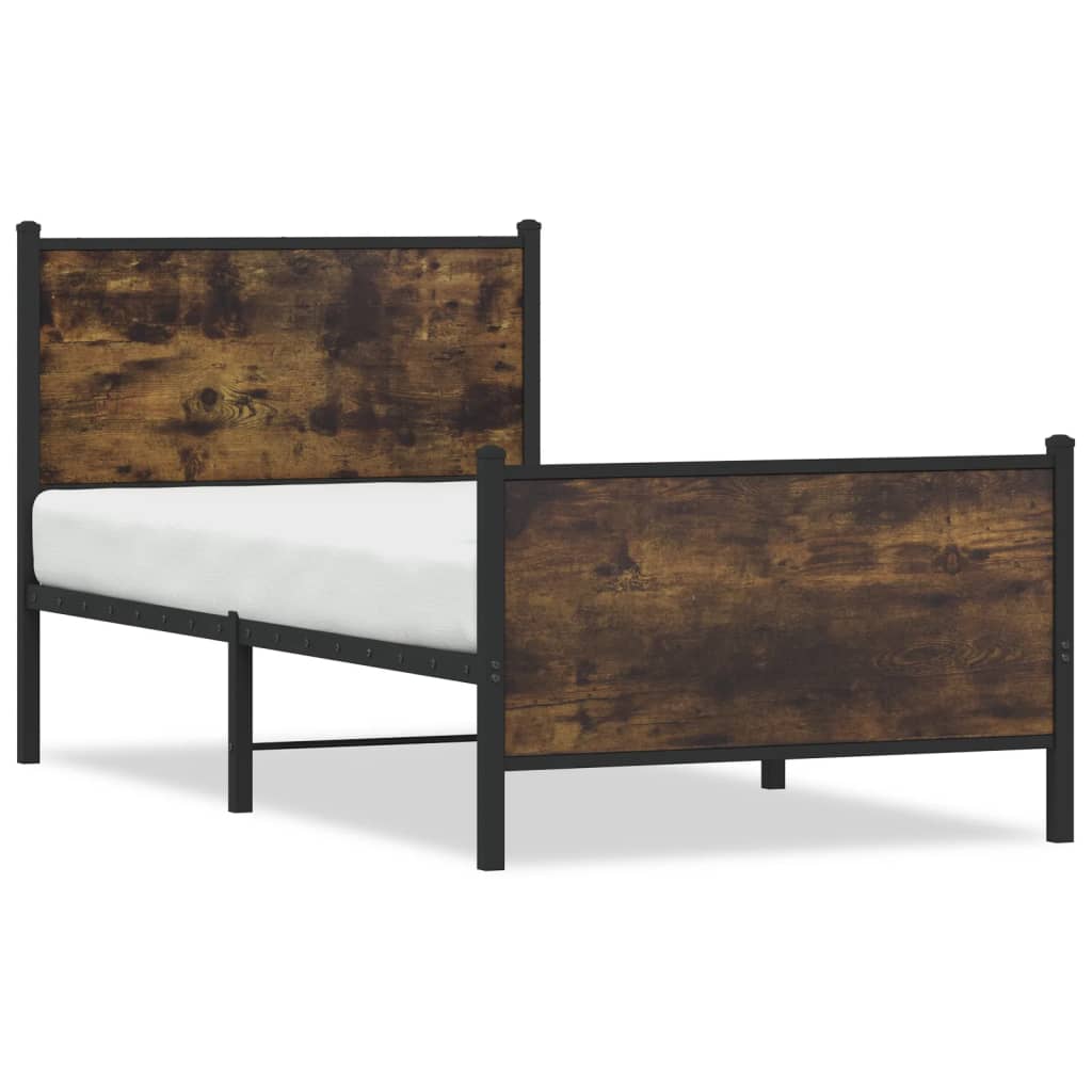 Cadre de lit en métal sans matelas chêne fumé 75x190 cm