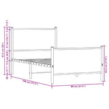 Cadre de lit en métal sans matelas chêne fumé 75x190 cm