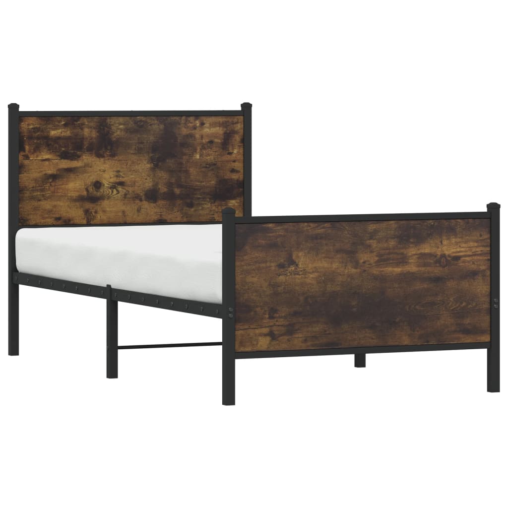 Cadre de lit en métal sans matelas chêne fumé 90x200 cm