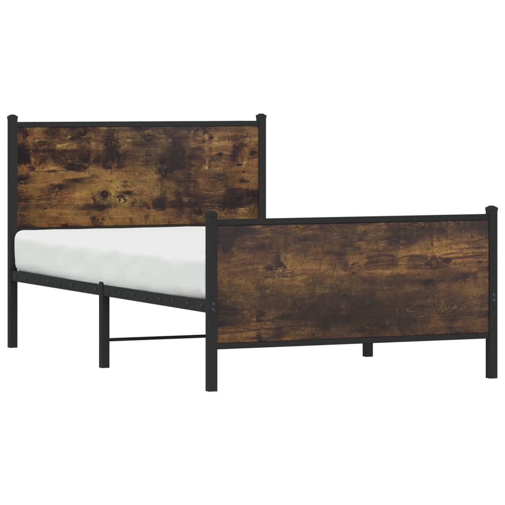 Cadre de lit en métal sans matelas chêne fumé 100x190 cm