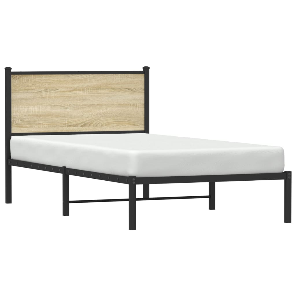 Cadre de lit en métal sans matelas chêne sonoma 107x203 cm