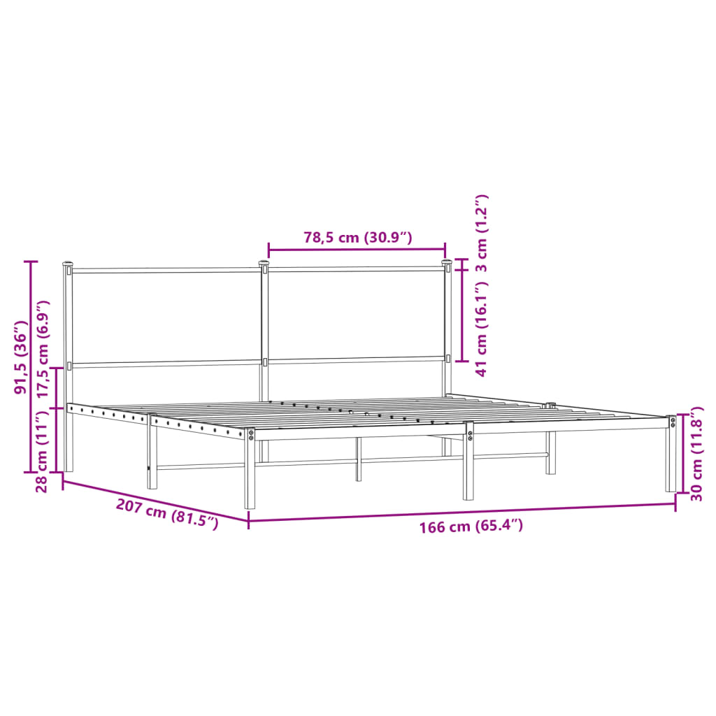 Cadre de lit en métal sans matelas chêne sonoma 160x200 cm