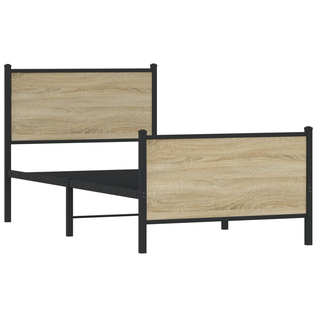 Cadre de lit en métal sans matelas chêne sonoma 75x190 cm