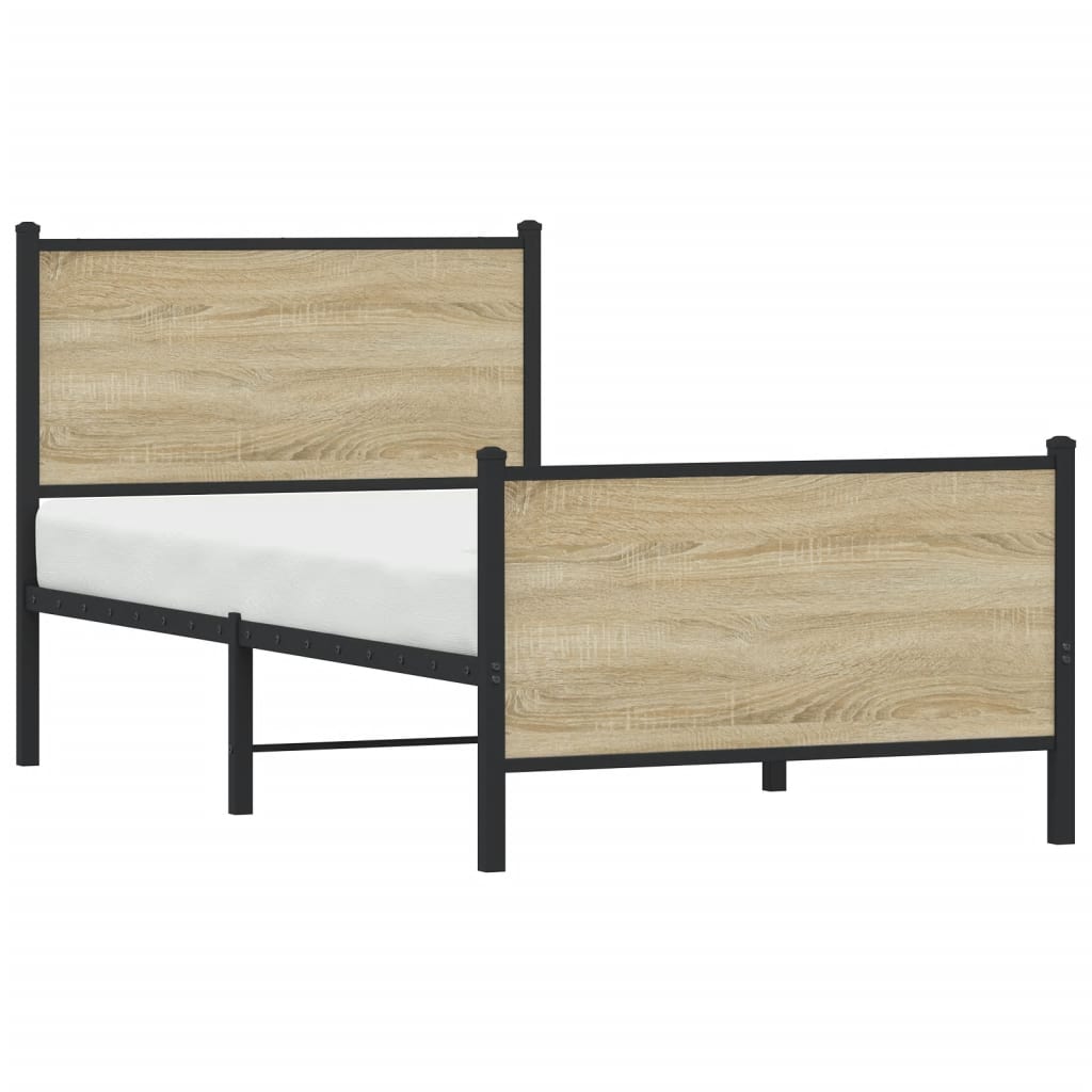 Cadre de lit en métal sans matelas chêne sonoma 75x190 cm