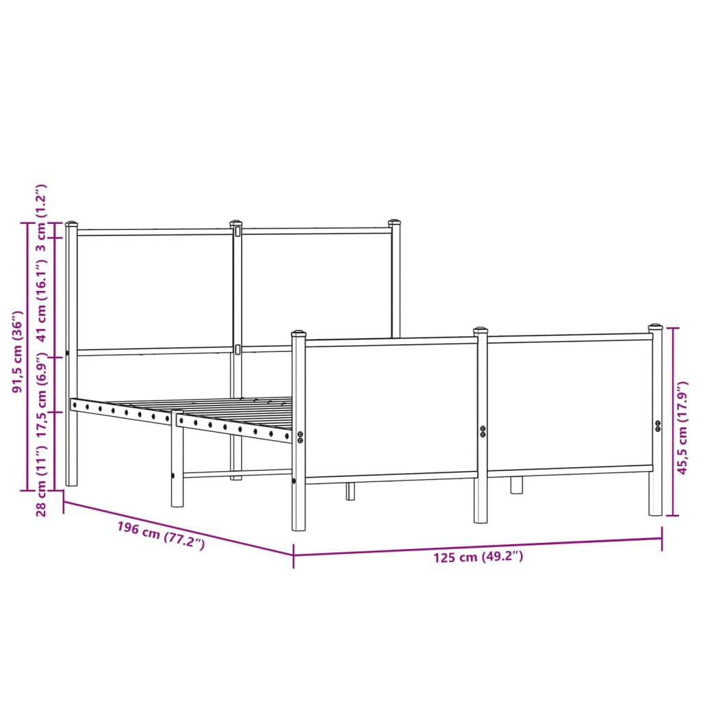 Cadre de lit en métal sans matelas chêne sonoma 120x190 cm