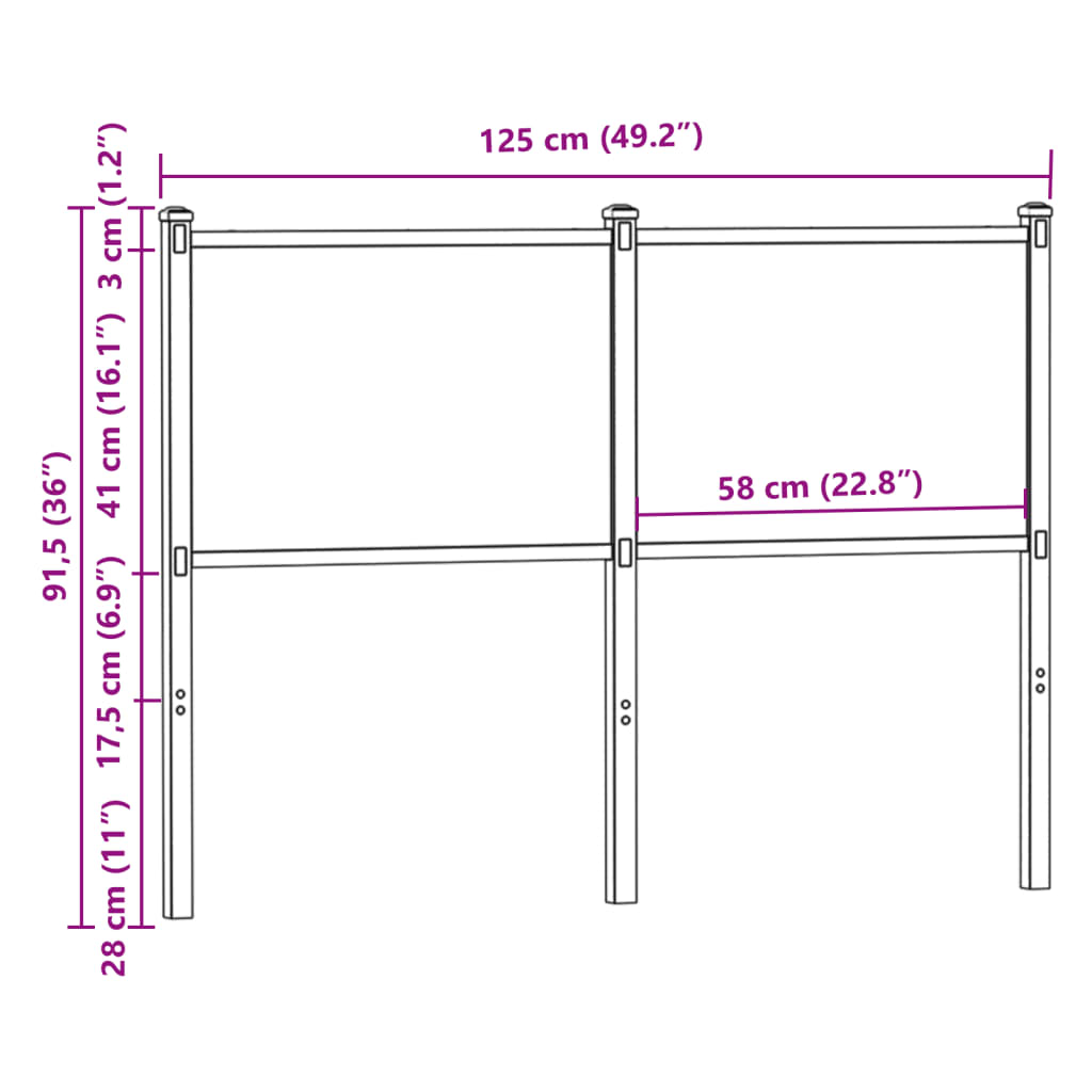 Tête de lit sonoma 120 cm bois d'ingénierie et acier