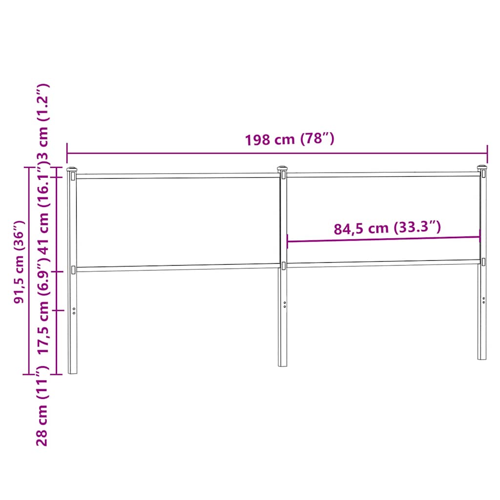 Tête de lit sonoma 190 cm bois d'ingénierie et acier