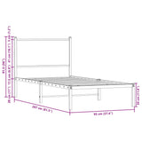 Metallbettgestell ohne Matratze, braune Eiche, 90 x 200 cm