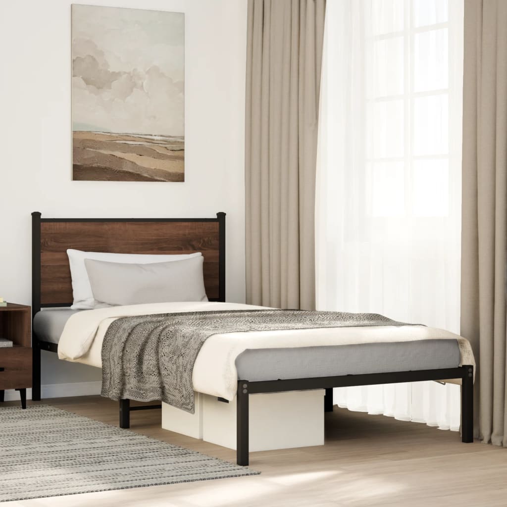 Cadre de lit en métal sans matelas chêne marron 100x190 cm