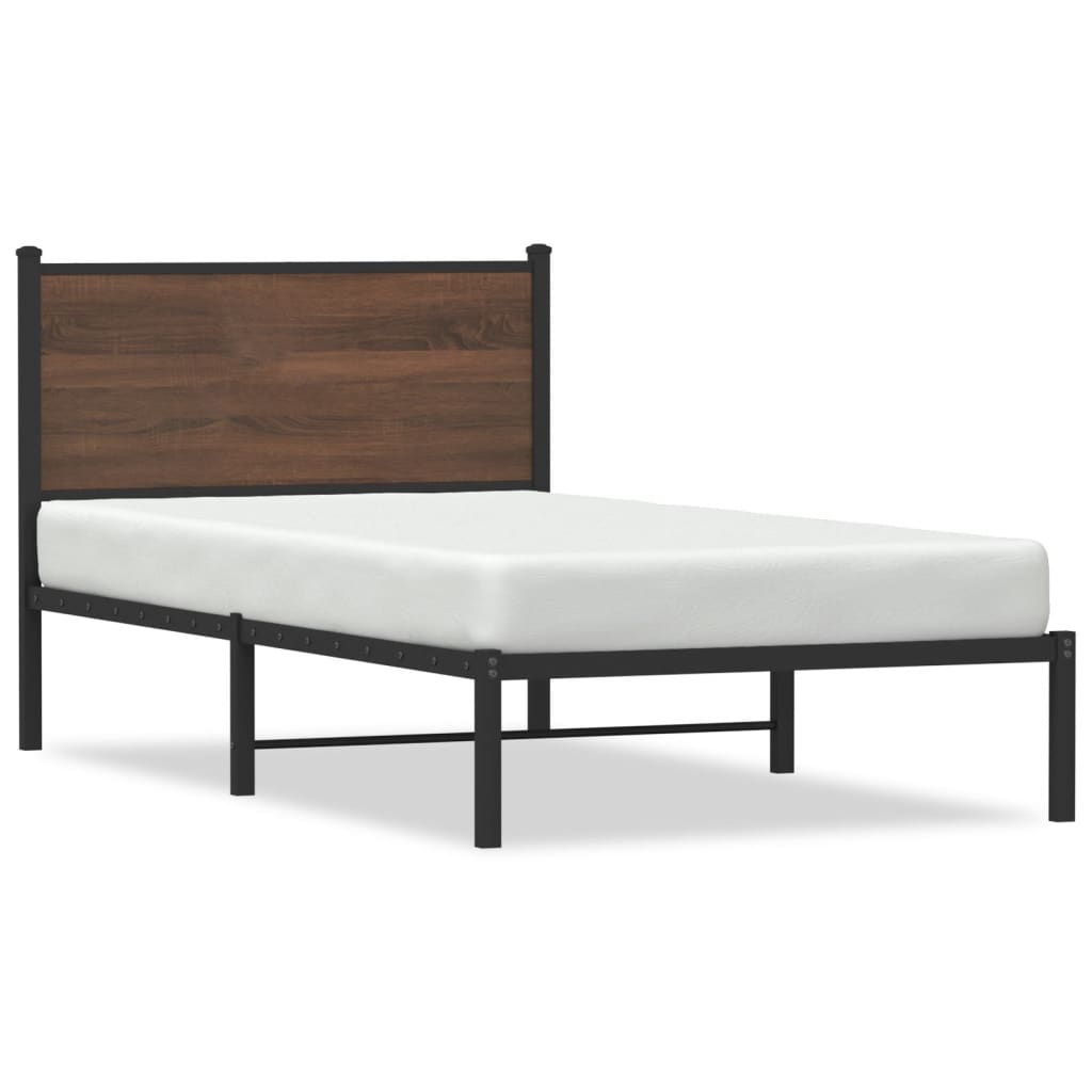 Cadre de lit en métal sans matelas chêne marron 107x203 cm