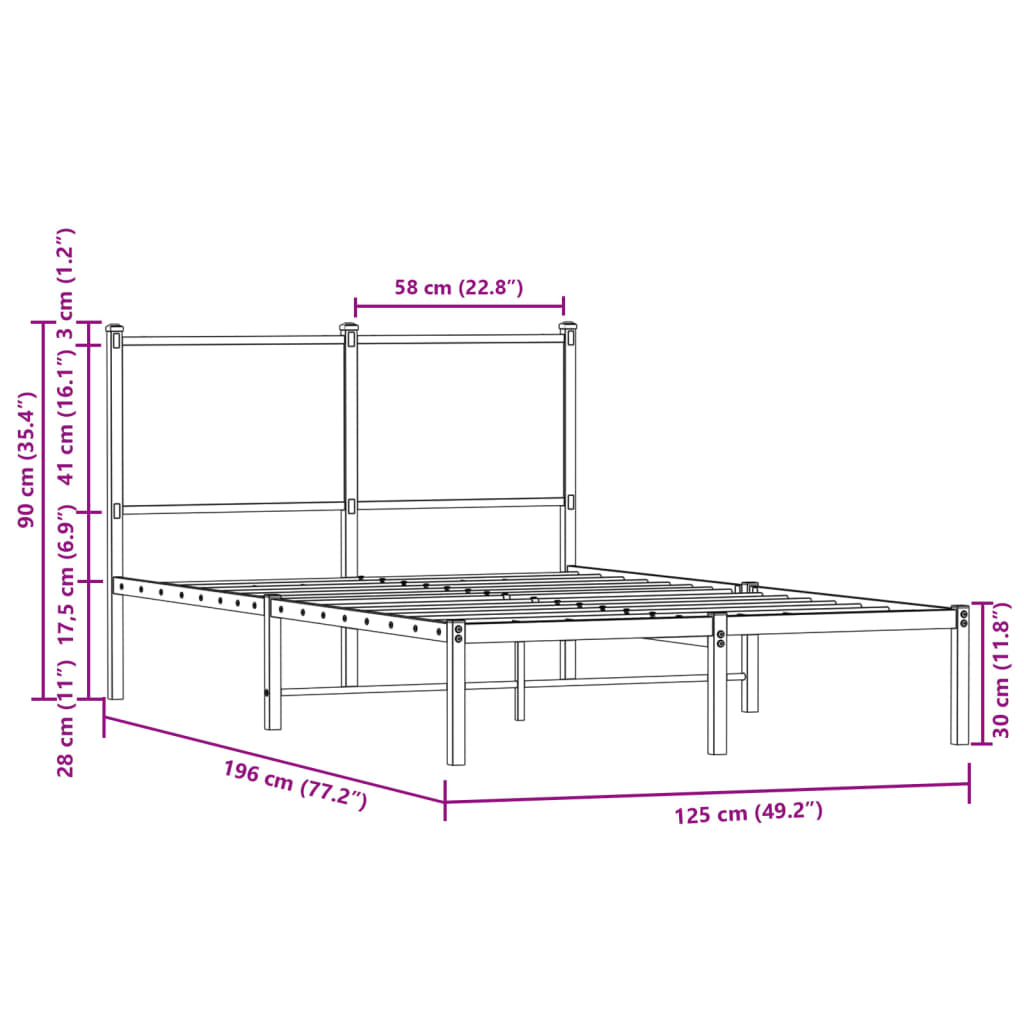 Cadre de lit en métal sans matelas chêne marron 120x190 cm