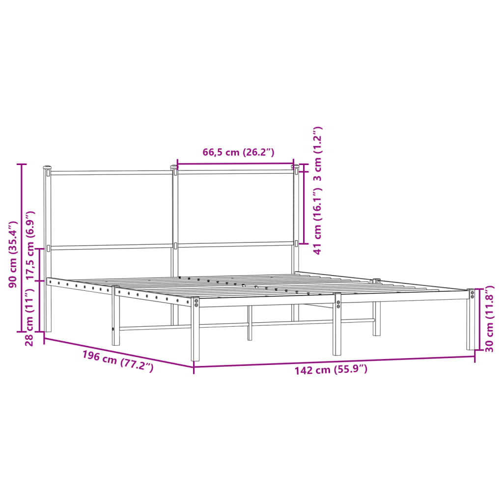 Cadre de lit en métal sans matelas chêne marron 137x190 cm