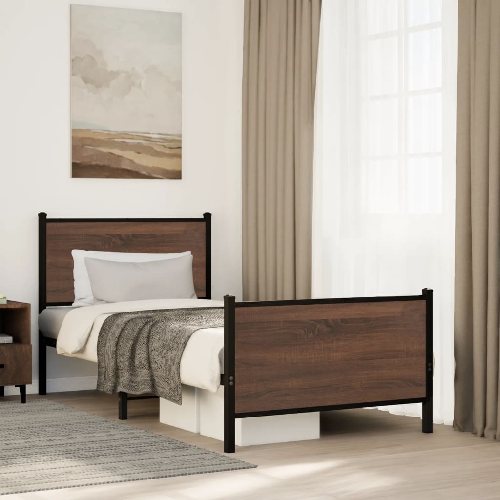 Cadre de lit en métal sans matelas chêne marron 90x190 cm