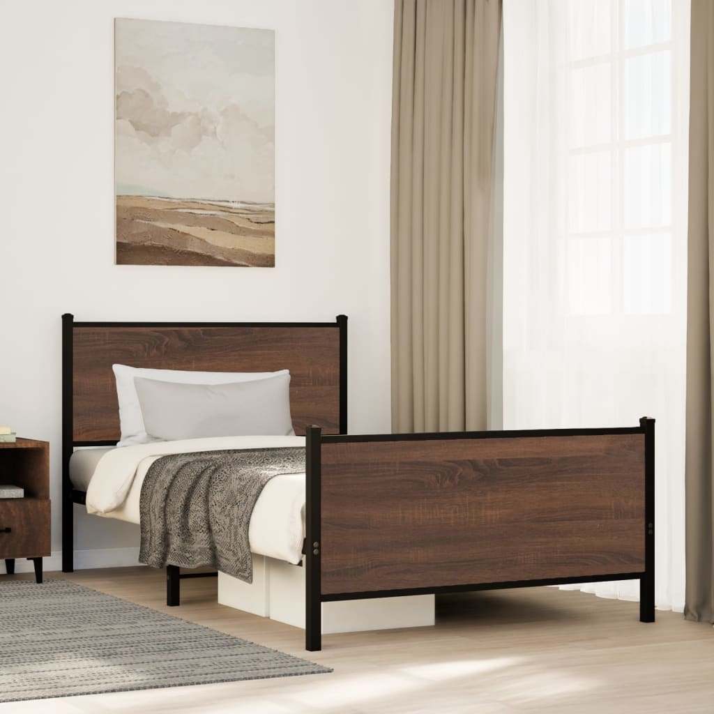 Cadre de lit en métal sans matelas chêne marron 100x190 cm