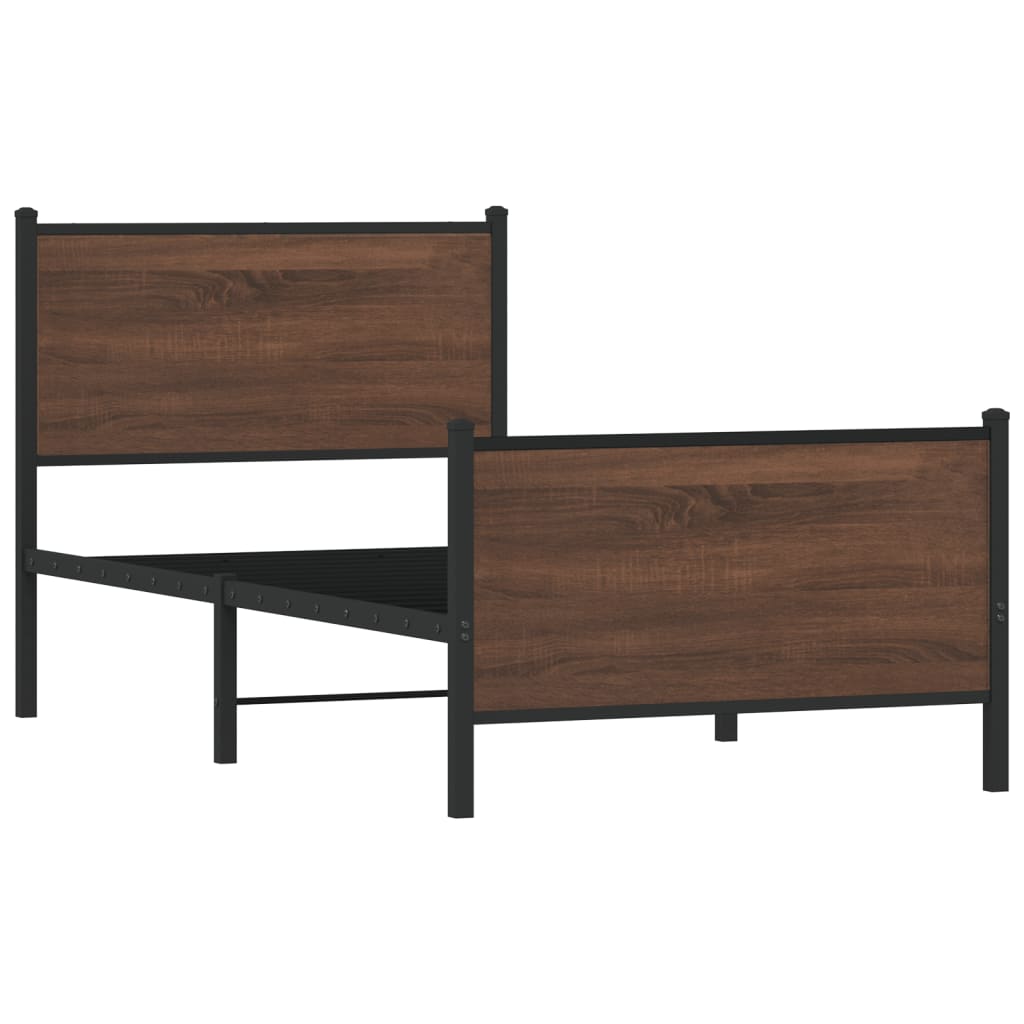 Cadre de lit en métal sans matelas chêne marron 107x203 cm