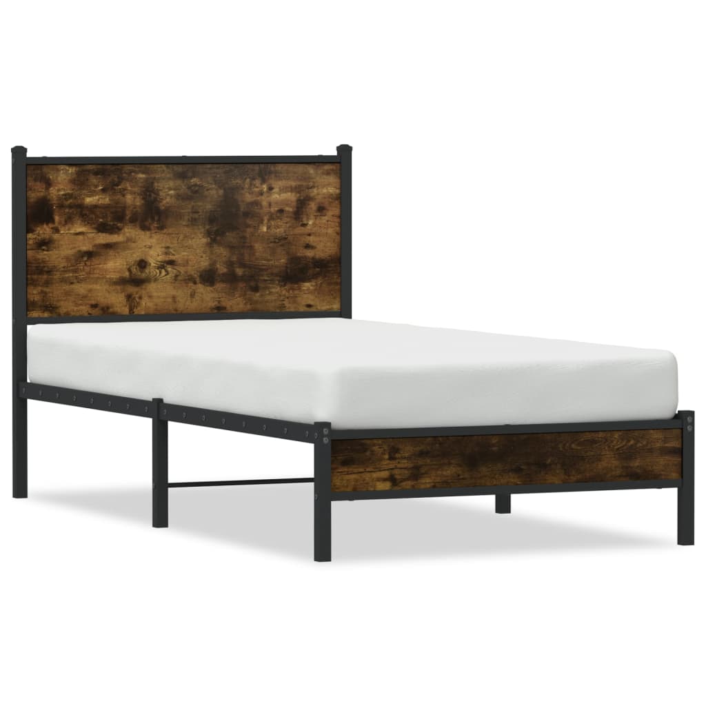 Cadre de lit en métal sans matelas chêne fumé 75x190 cm