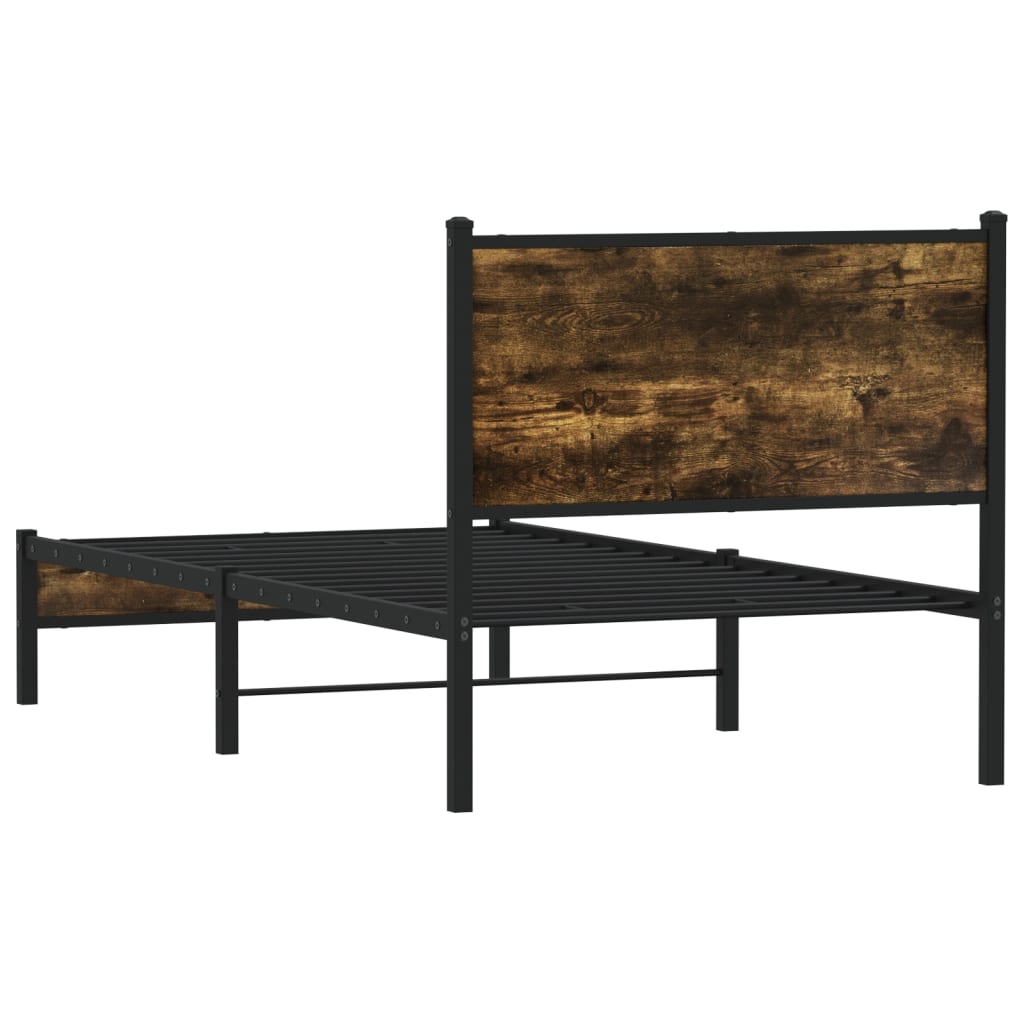 Cadre de lit en métal sans matelas chêne fumé 75x190 cm