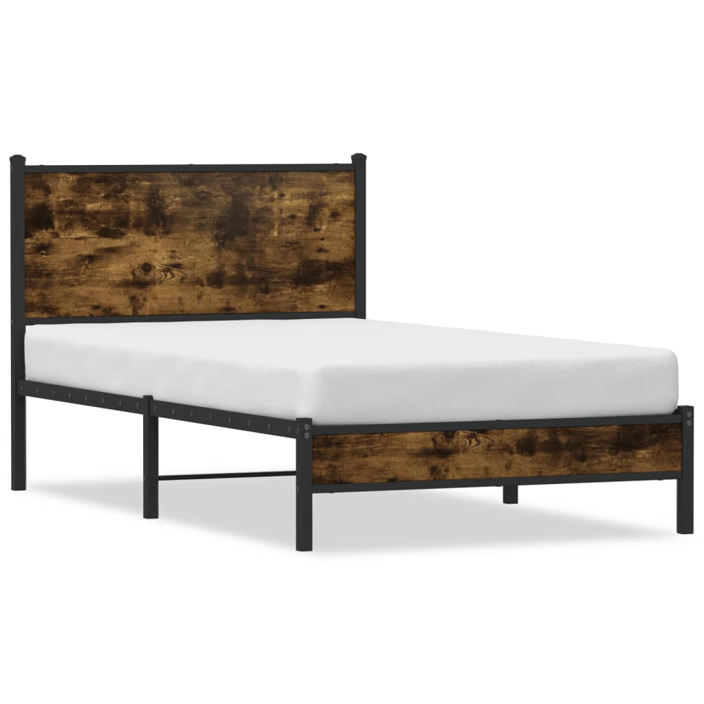 Cadre de lit en métal sans matelas chêne fumé 100x190 cm