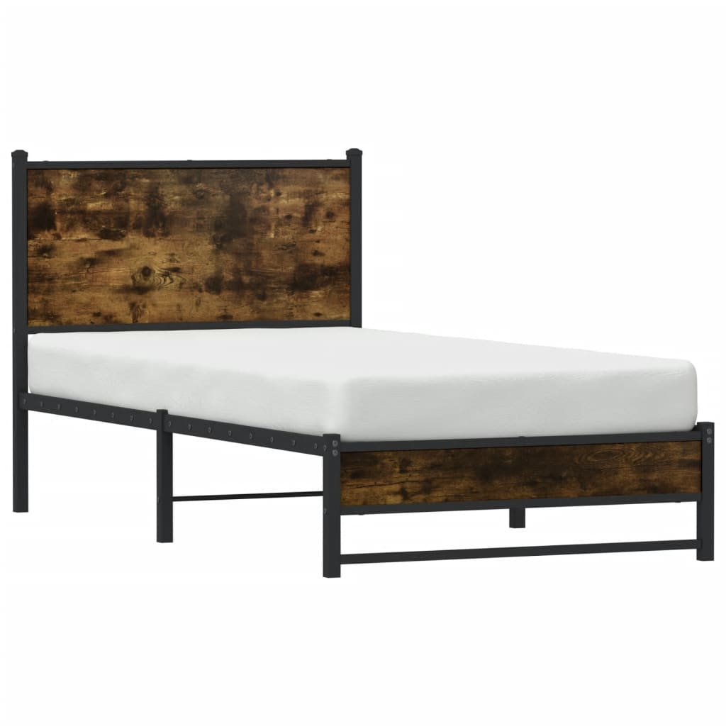 Cadre de lit en métal sans matelas chêne fumé 75x190 cm