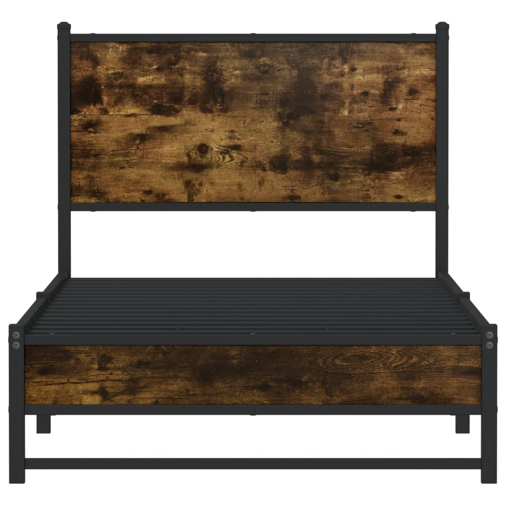 Cadre de lit en métal sans matelas chêne fumé 75x190 cm