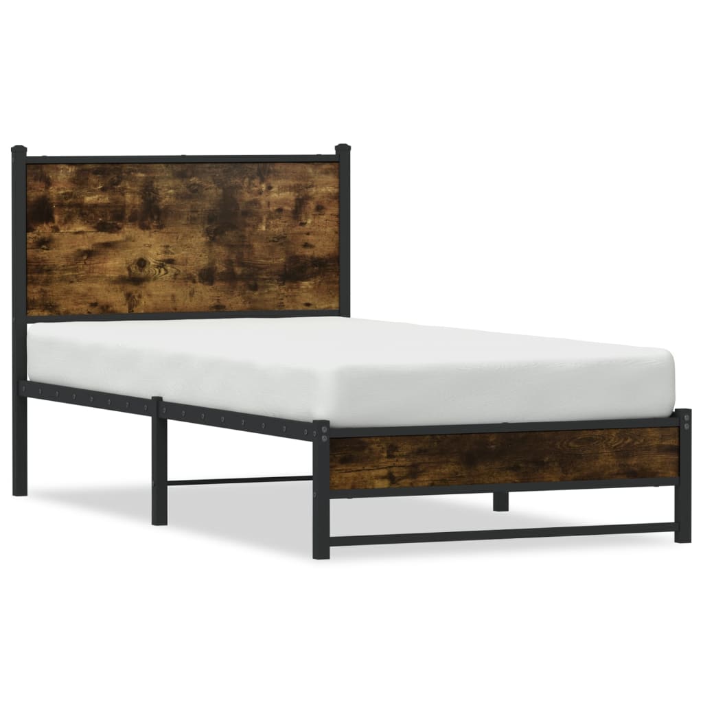 Cadre de lit en métal sans matelas chêne fumé 90x190 cm