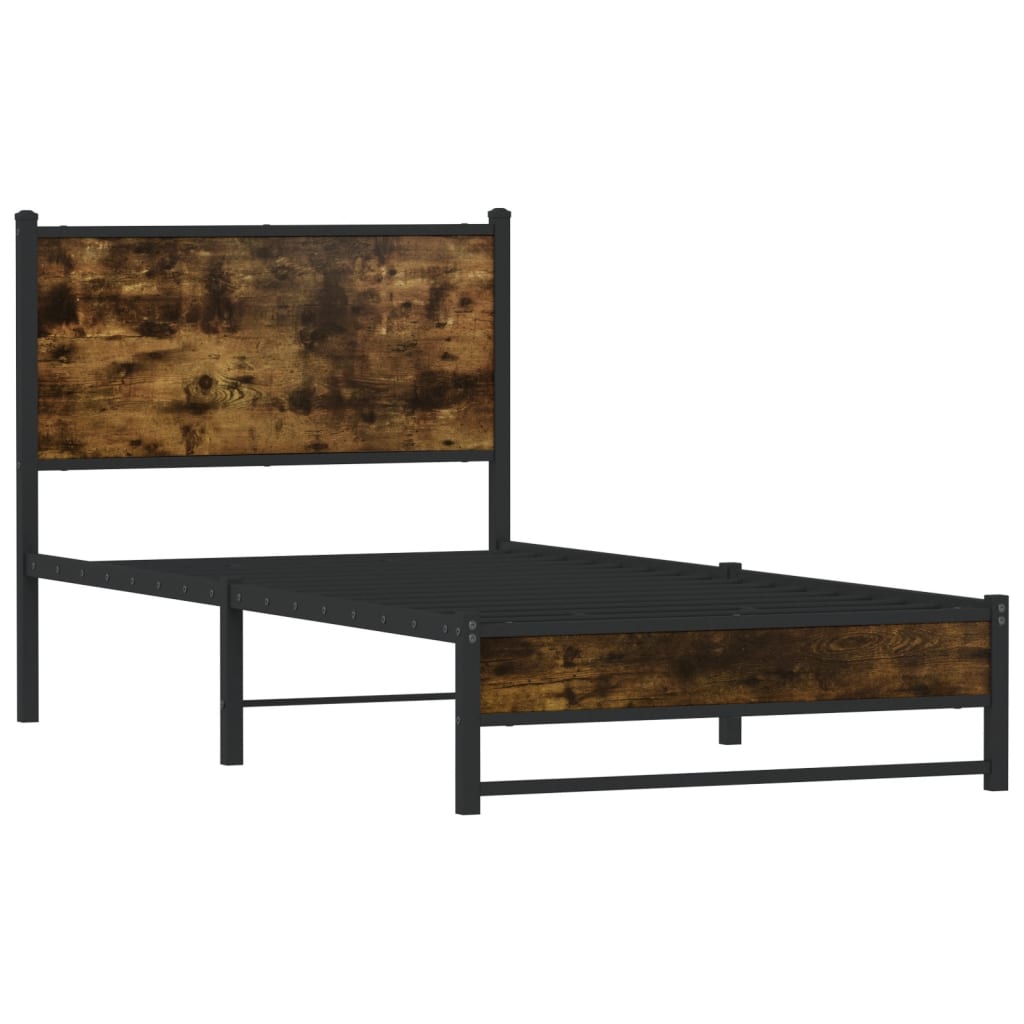 Cadre de lit en métal sans matelas chêne fumé 90x190 cm