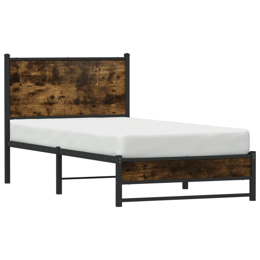 Cadre de lit en métal sans matelas chêne fumé 90x190 cm