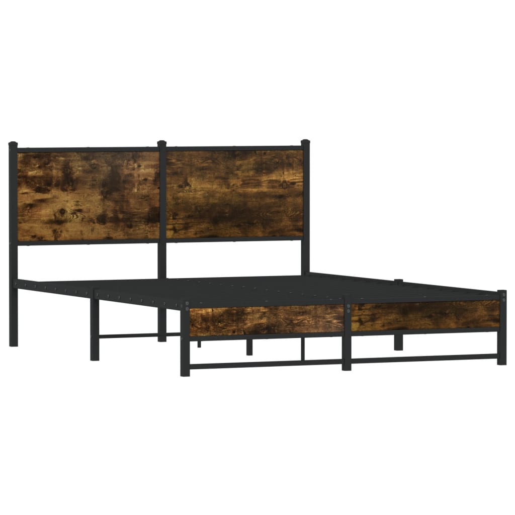 Metal bed frame without mattress smoked oak 137x190 cm