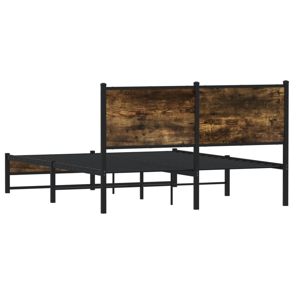 Metal bed frame without mattress smoked oak 137x190 cm