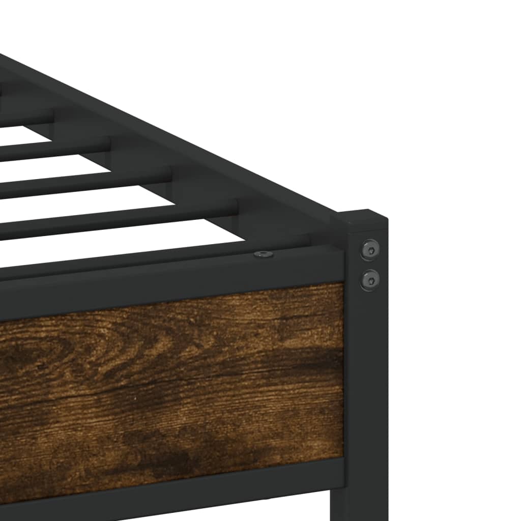 Metal bed frame without mattress smoked oak 137x190 cm