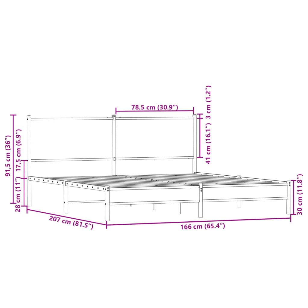 Cadre de lit en métal sans matelas chêne fumé 160x200 cm