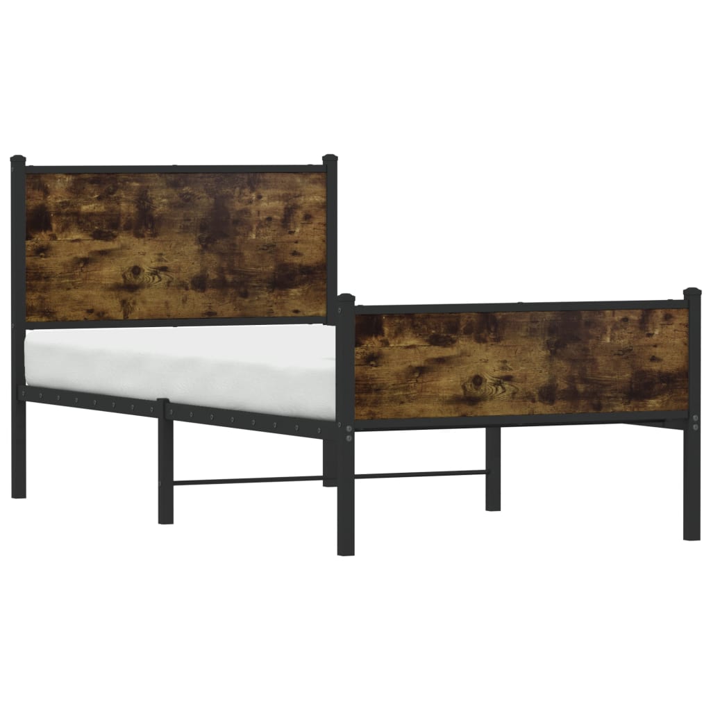 Cadre de lit en métal sans matelas chêne fumé 75x190 cm