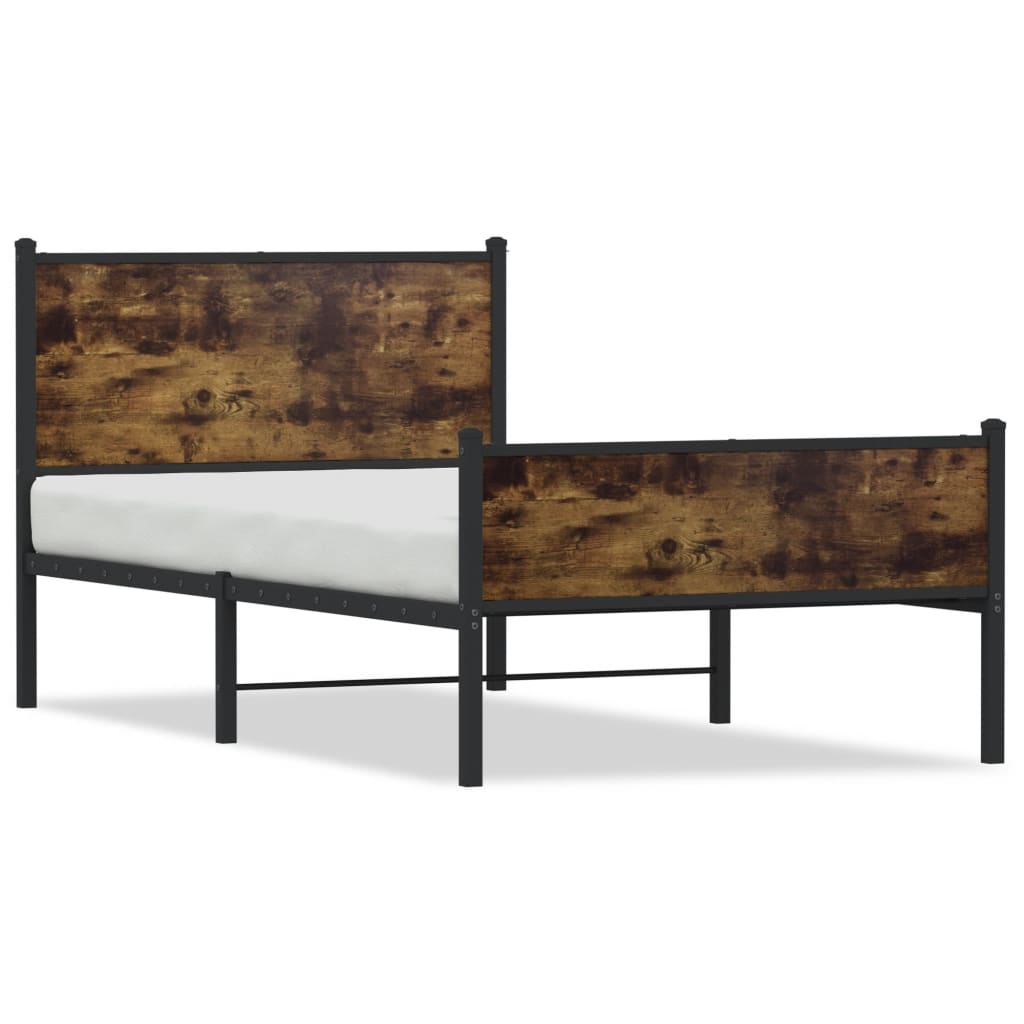 Cadre de lit en métal sans matelas chêne fumé 107x203 cm