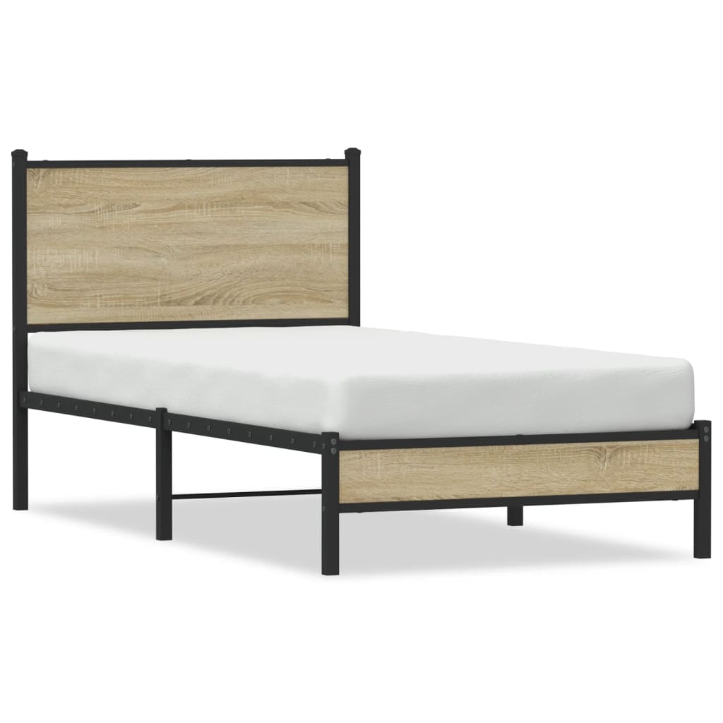 Cadre de lit en métal sans matelas chêne sonoma 75x190 cm