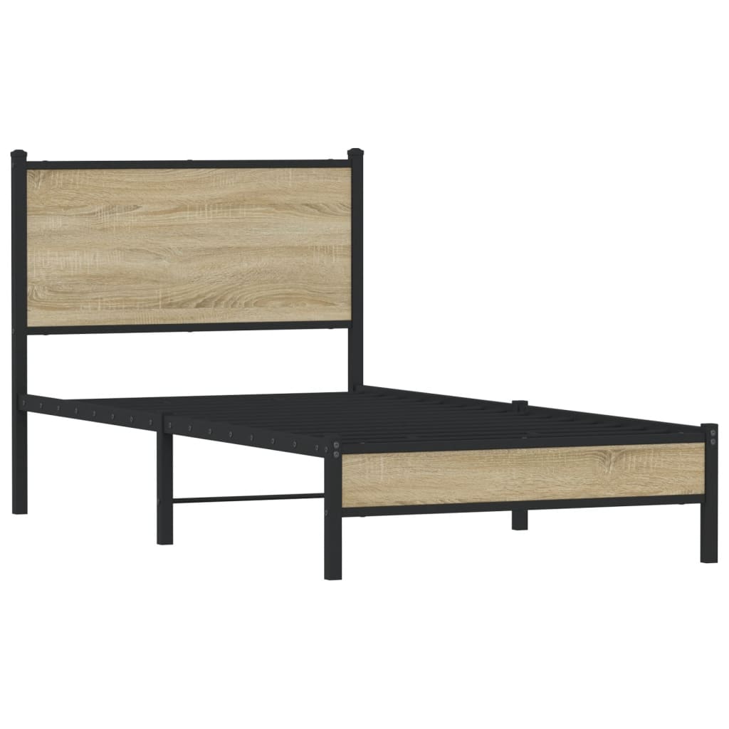 Cadre de lit en métal sans matelas chêne sonoma 75x190 cm