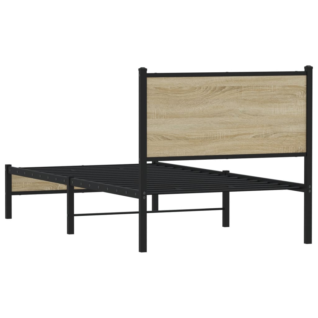 Cadre de lit en métal sans matelas chêne sonoma 75x190 cm