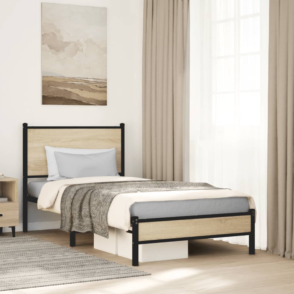 Cadre de lit en métal sans matelas chêne sonoma 75x190 cm