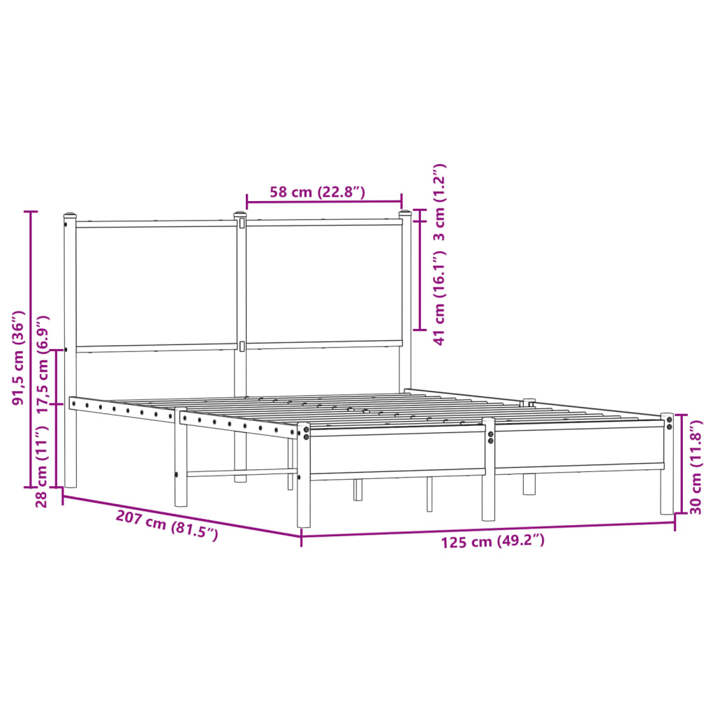 Cadre de lit en métal sans matelas chêne sonoma 120x200 cm