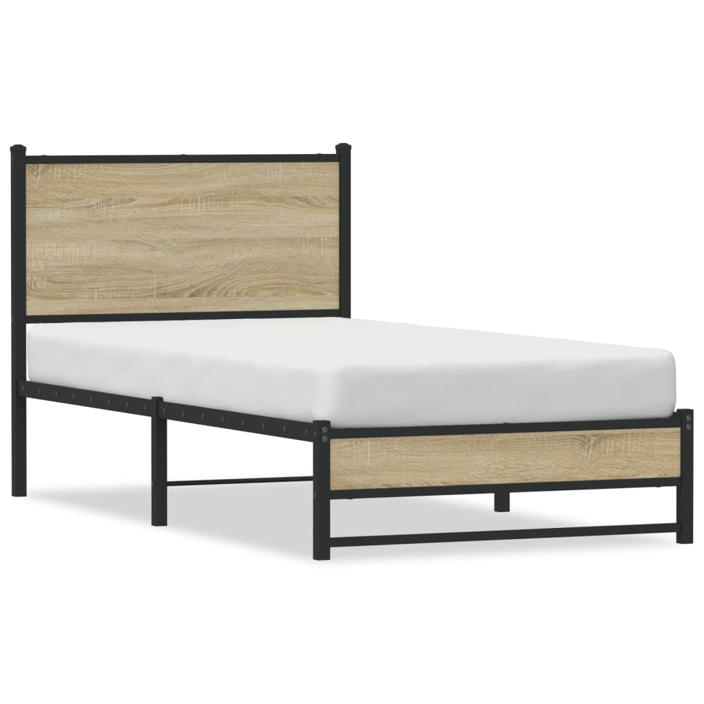 Cadre de lit en métal sans matelas chêne sonoma 75x190 cm