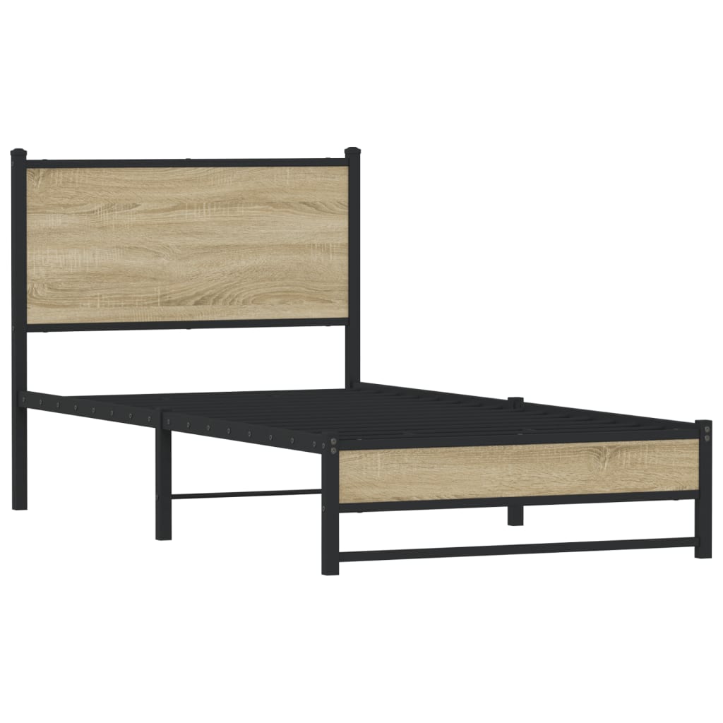 Cadre de lit en métal sans matelas chêne sonoma 75x190 cm