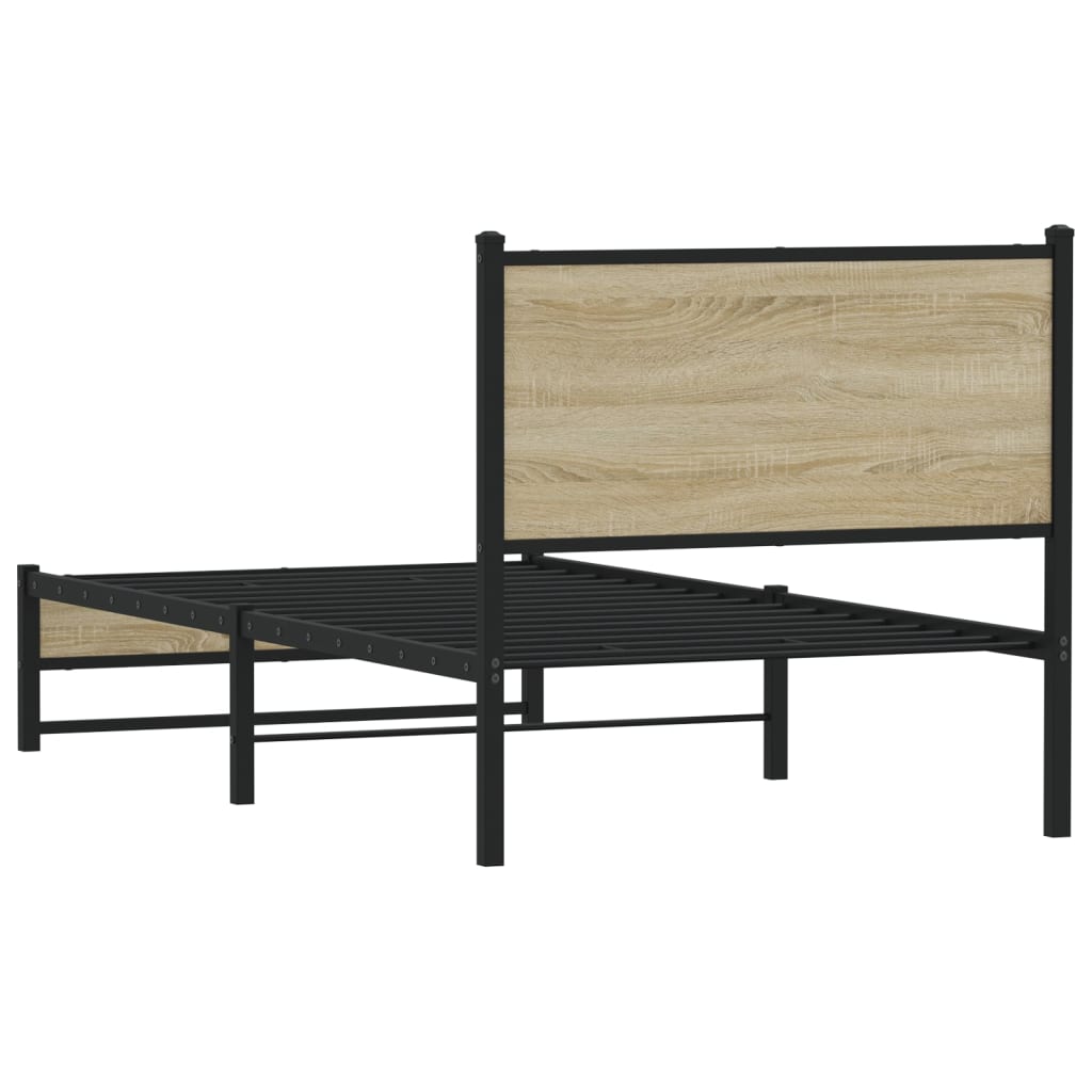 Cadre de lit en métal sans matelas chêne sonoma 75x190 cm