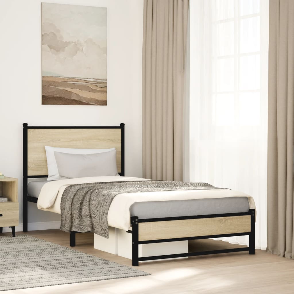 Cadre de lit en métal sans matelas chêne sonoma 75x190 cm